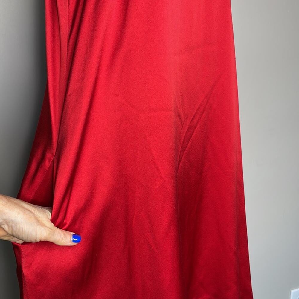 AIDAN MATTOX Red 100% Silk Asymmetrical Sleeveless Women’s Dress - Picture 9 of 13